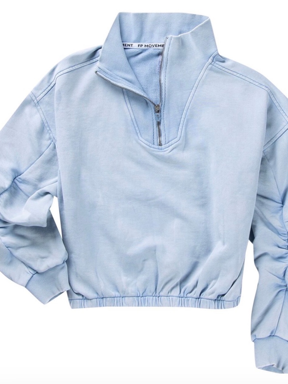 Free People Light Blue Half-Zip Cropped Pullover. Medium